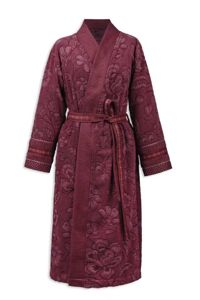 Pip Studio Jasmin Jacquard badekåpe mørk rosa M bomull
