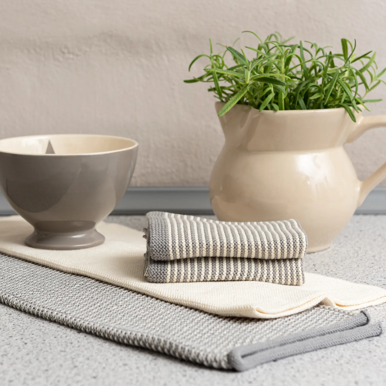 Solwang Design natur grå stripe klut 2-pk økologisk