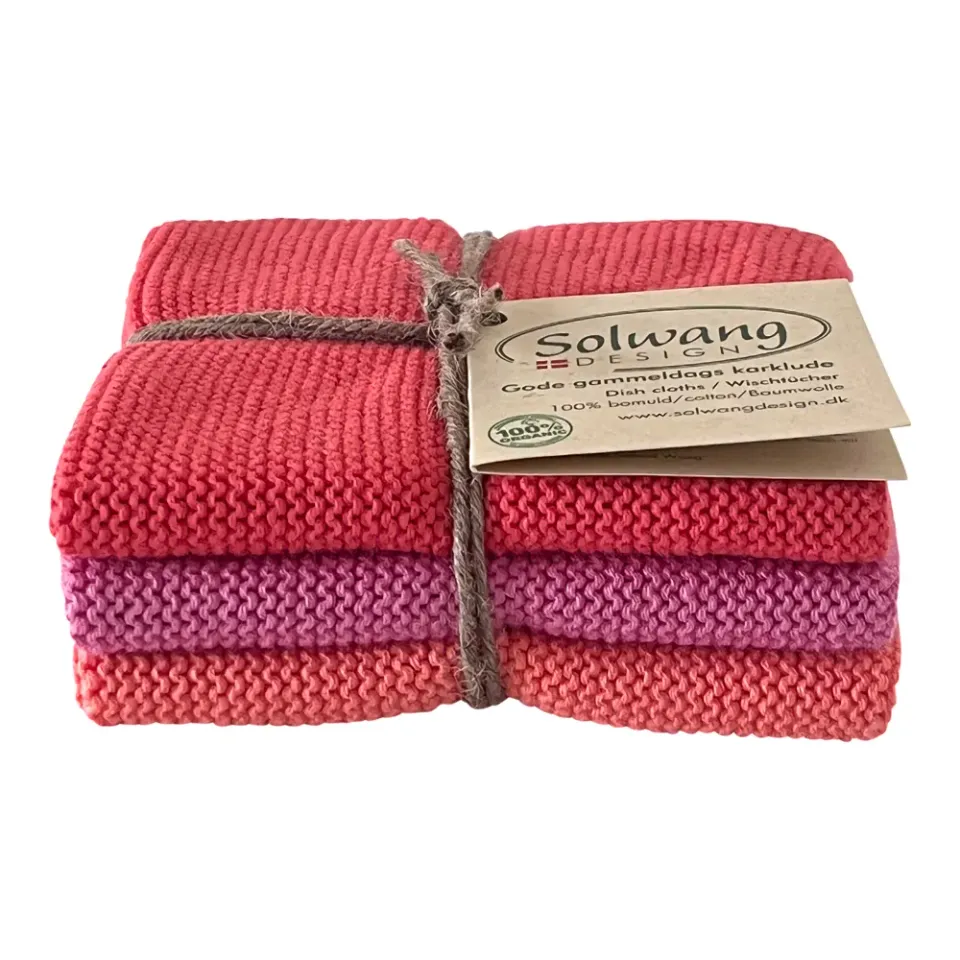 Solwang Design kjøkkenklut flamingo korall 3-pk økologisk