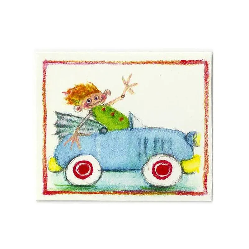 Aspegren Denmark Boy in Car postkort 6x7 cm dobbeltkort
