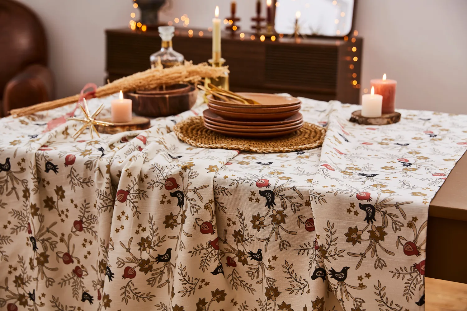 Coucke Pomegranate bordduk khaki 180x300 cm bomull/lin