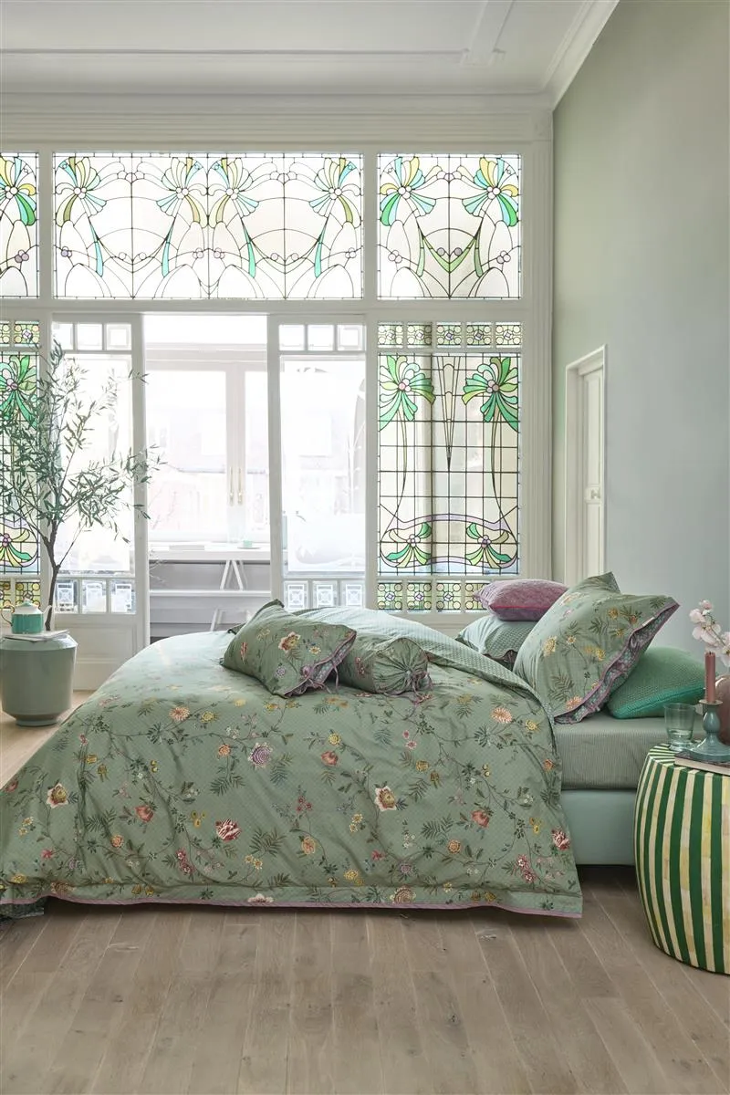 Pip Studio La Dolce Vita dynetrekk grønn 140x200 cm blomster