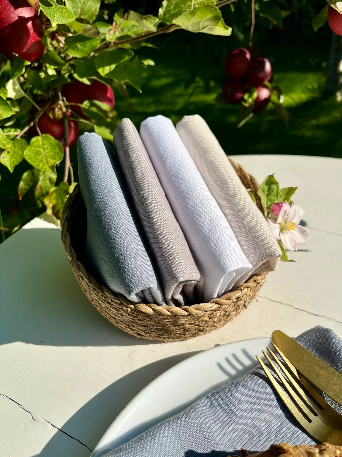 Solwang Design hvit munnserviett lin-bomull