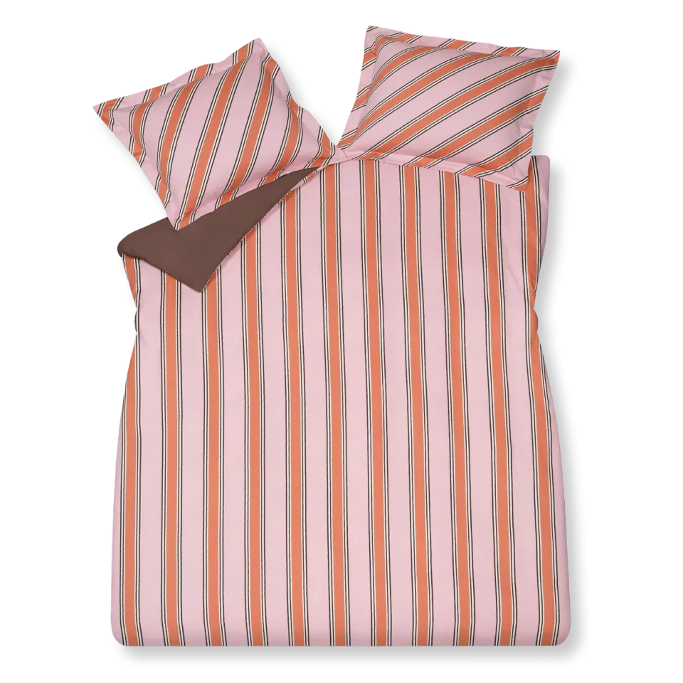 Vandyck Preppy Stripe dynetrekksett 140x200 rosa sateng