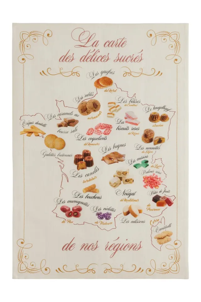 Coucke Gourmet Map kjøkkenhåndkle beige 50x75 lin