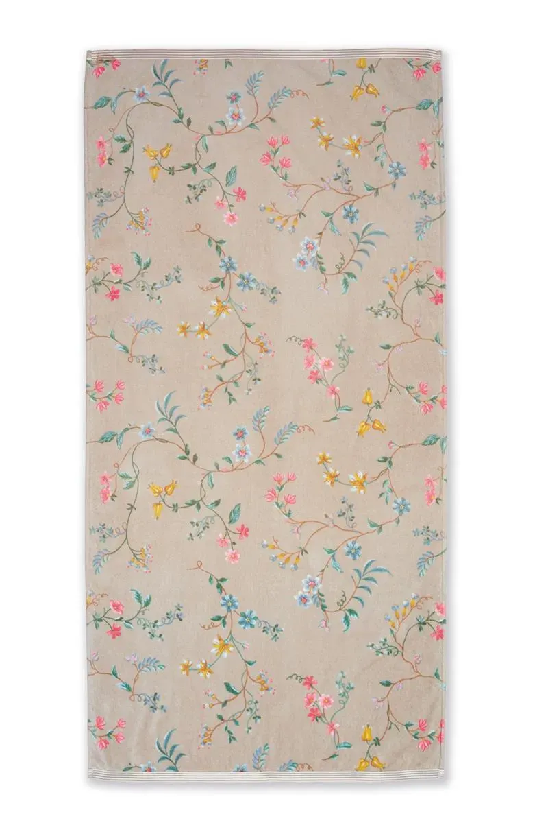 Pip Studio Les Fleurs badehåndkle 140x70 cm khaki bomull