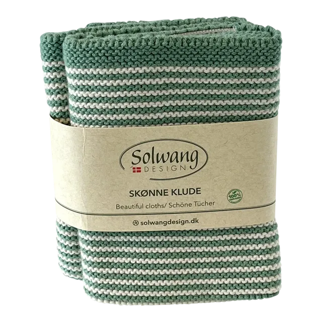 Solwang Design kjøkkenklut 2-pk almuegrønn stripe økologisk