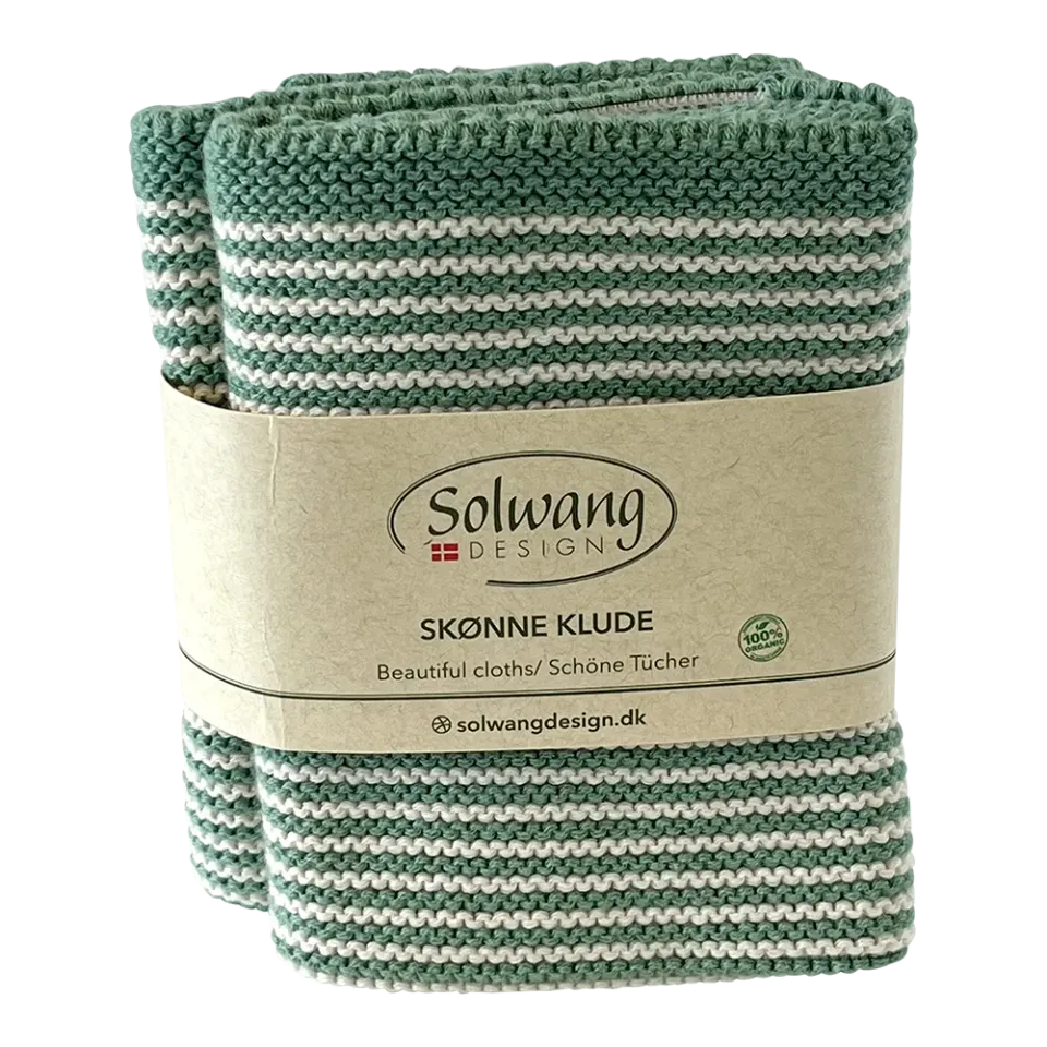 Solwang Design kjøkkenklut 2-pk almuegrønn stripe økologisk