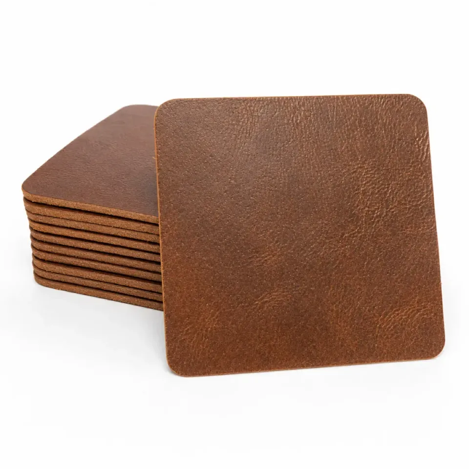 Xapron firkantede glassbrikker i lær cognac 8-pk 10 cm