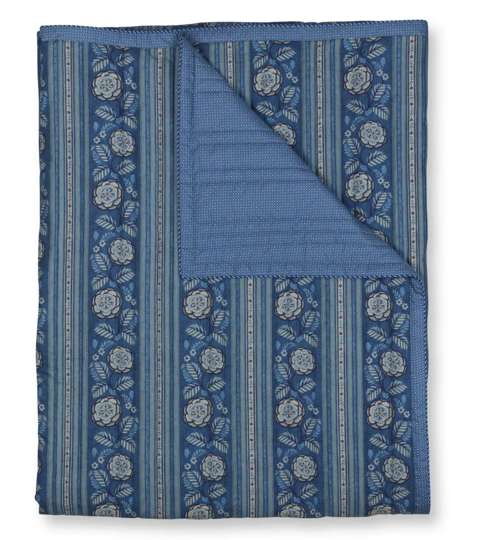 Pip Studio Rosa Rani sengeteppe 150x200 mørkeblått bomull