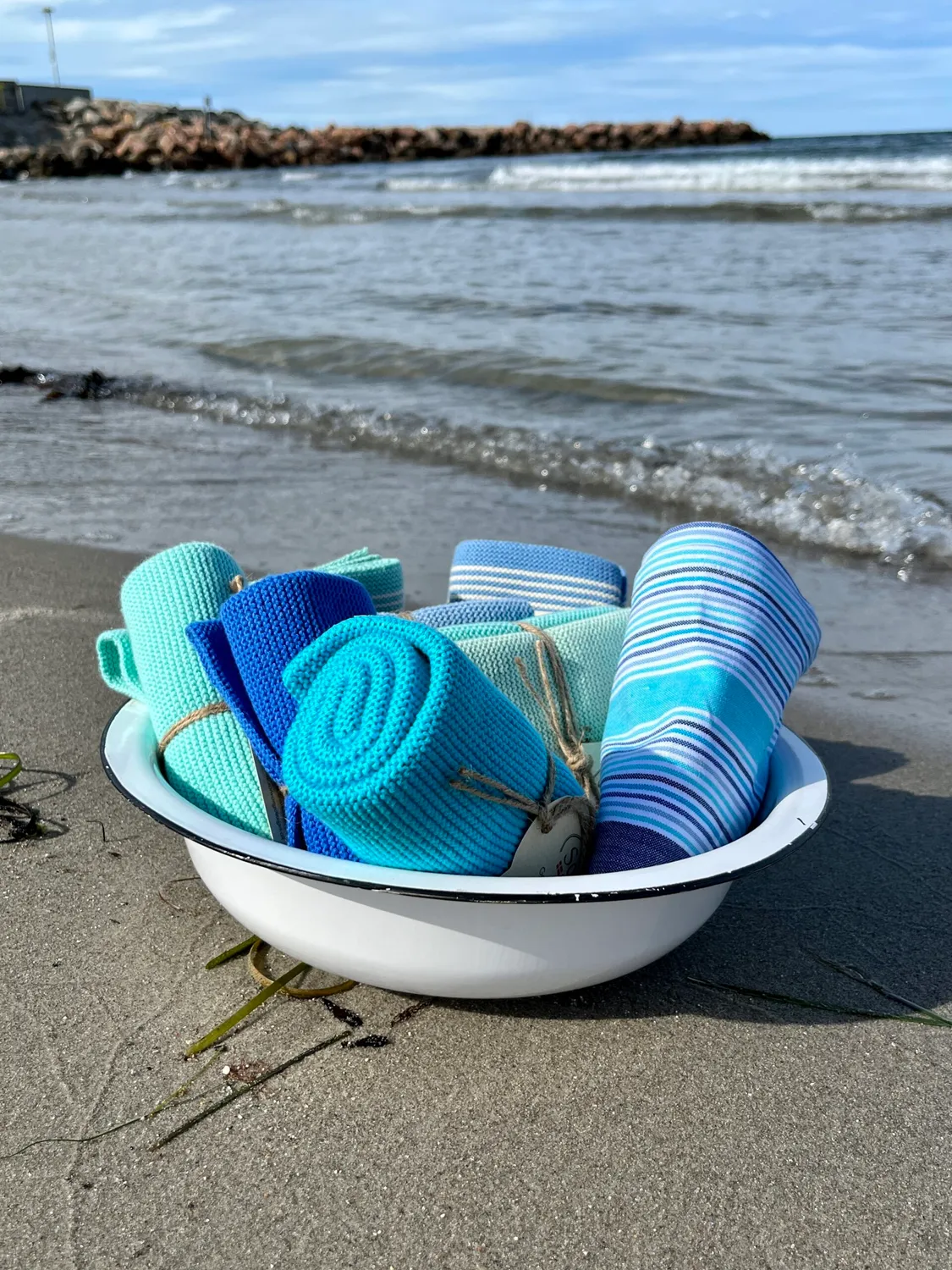 Solwang Design multi aqua blå kjøkkenhåndkle vevet
