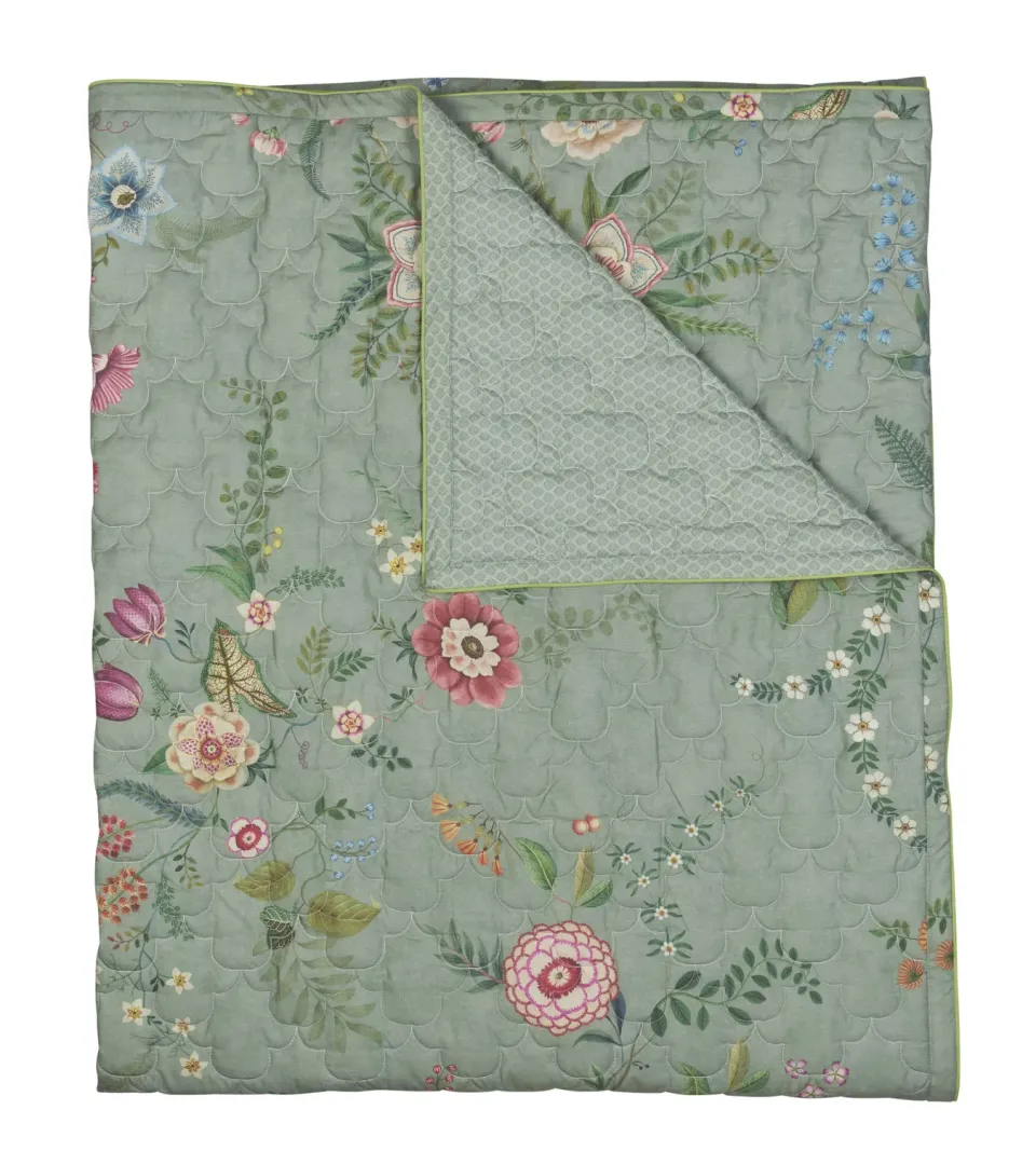 Pip Studio Everbloom sengeteppe 150x200 grønn bomull