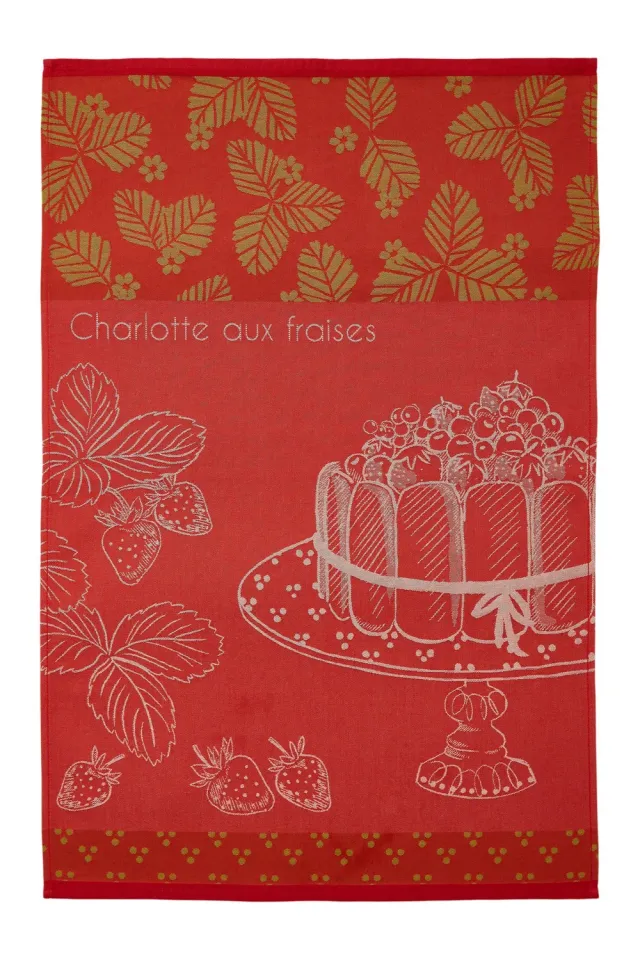 Coucke Strawberry Charlotte Jacquard kjøkkenhåndkle rød 50x75