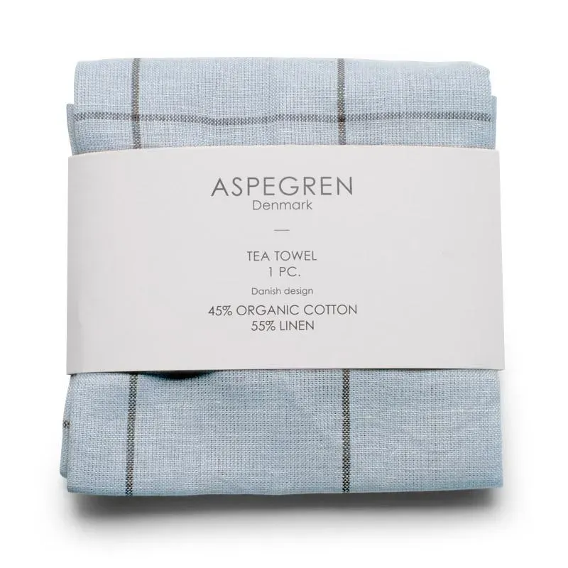 Aspegren Denmark Squares tehåndkle pearl blue 50x70 linblanding