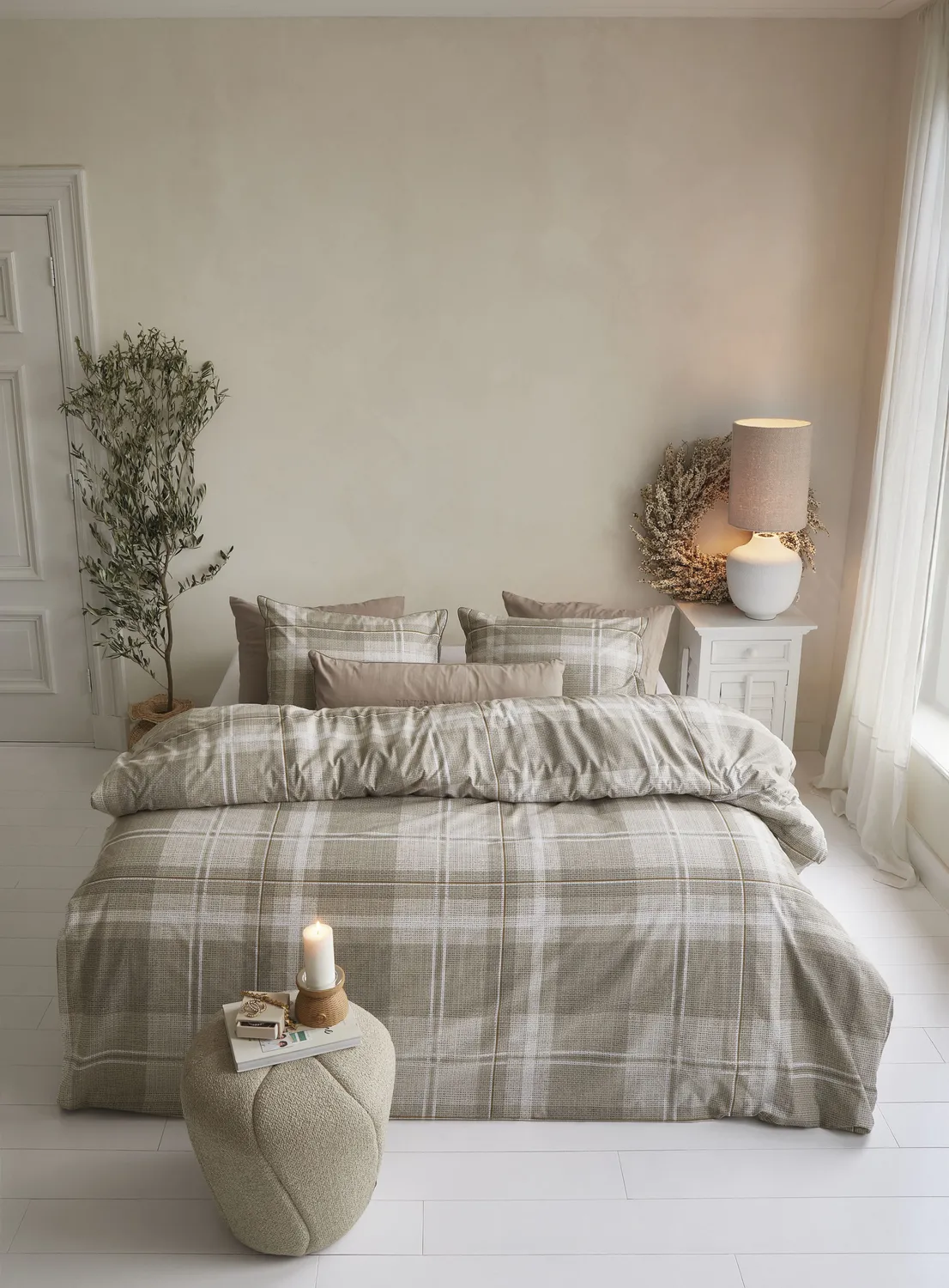 Rivièra Maison Tartan Check putetrekk sand 60x70 cm bomull