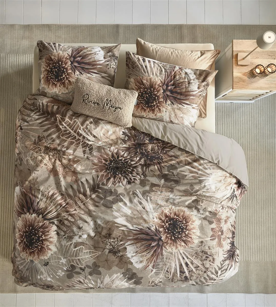 Riviera Maison Protea dynetrekk 240x200/220 cm sand blomster