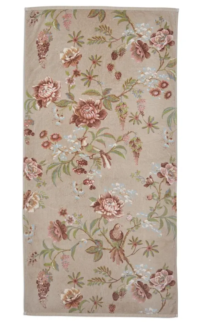 Pip Studio Secret Garden badelaken 70x140 khaki blomstret