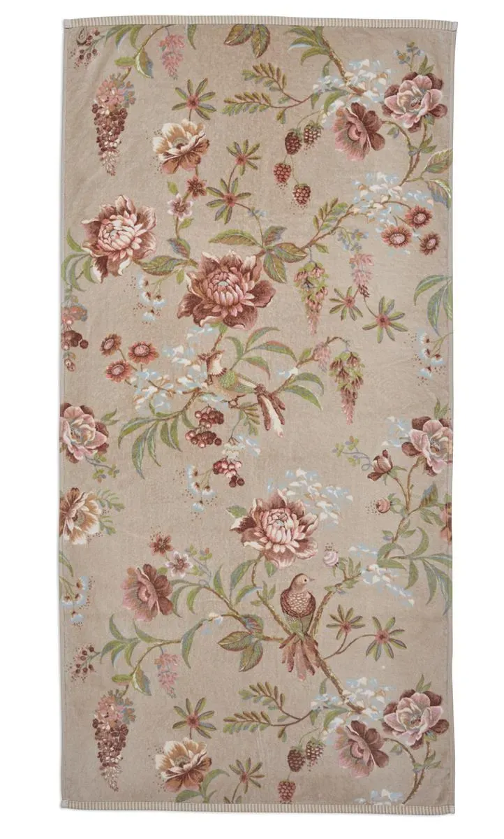 Pip Studio Secret Garden badelaken 70x140 khaki blomstret
