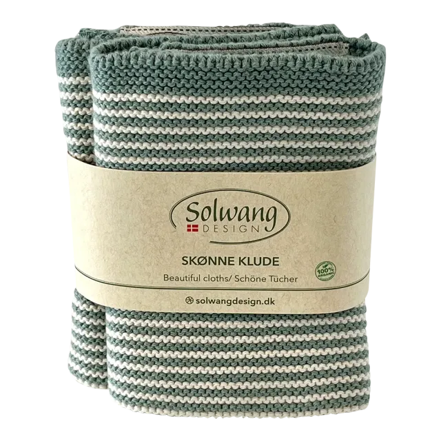 Solwang Design klut natur/arktisk grønn stripe 2 stk økologisk