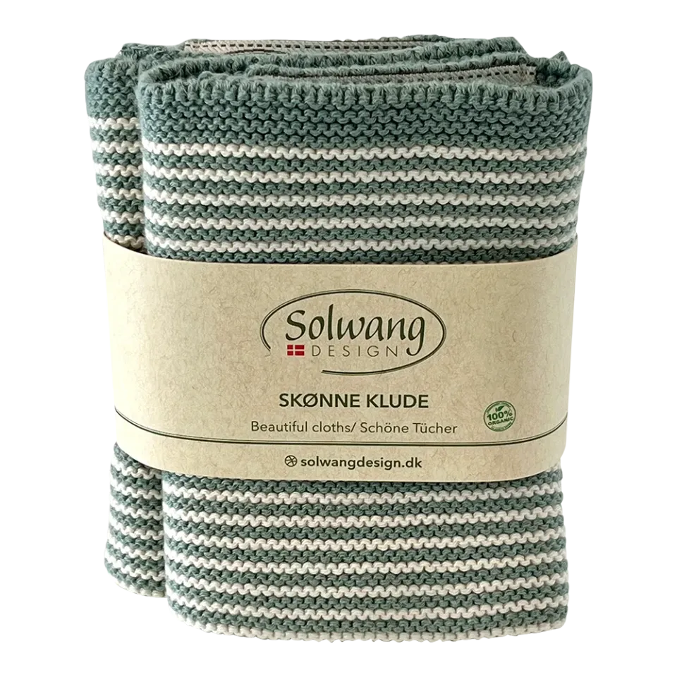 Solwang Design klut natur/arktisk grønn stripe 2 stk økologisk