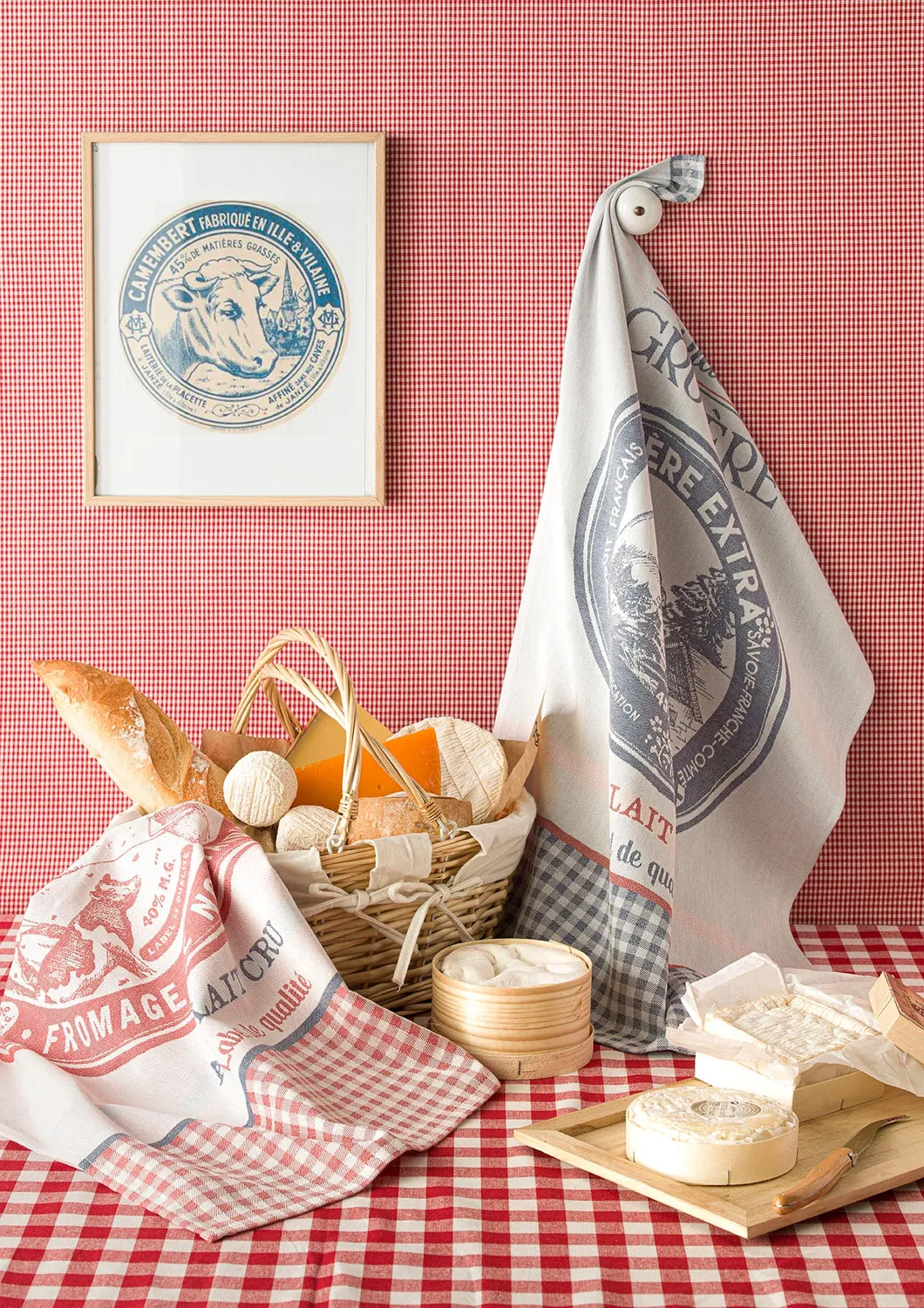 Coucke Gruyère Camembert kjøkkenhåndkle rød 2-pk 50x75