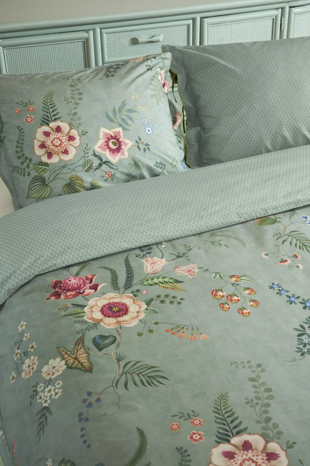 Pip Studio Everbloom dynetrekk 140x200 grønt blomster