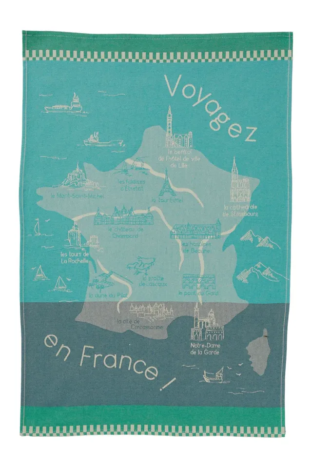 Coucke Travel in France kjøkkenhåndkle blå bomull
