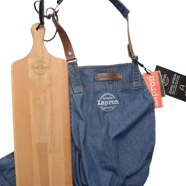 Xapron gavesett denimforkle og bøkebrett