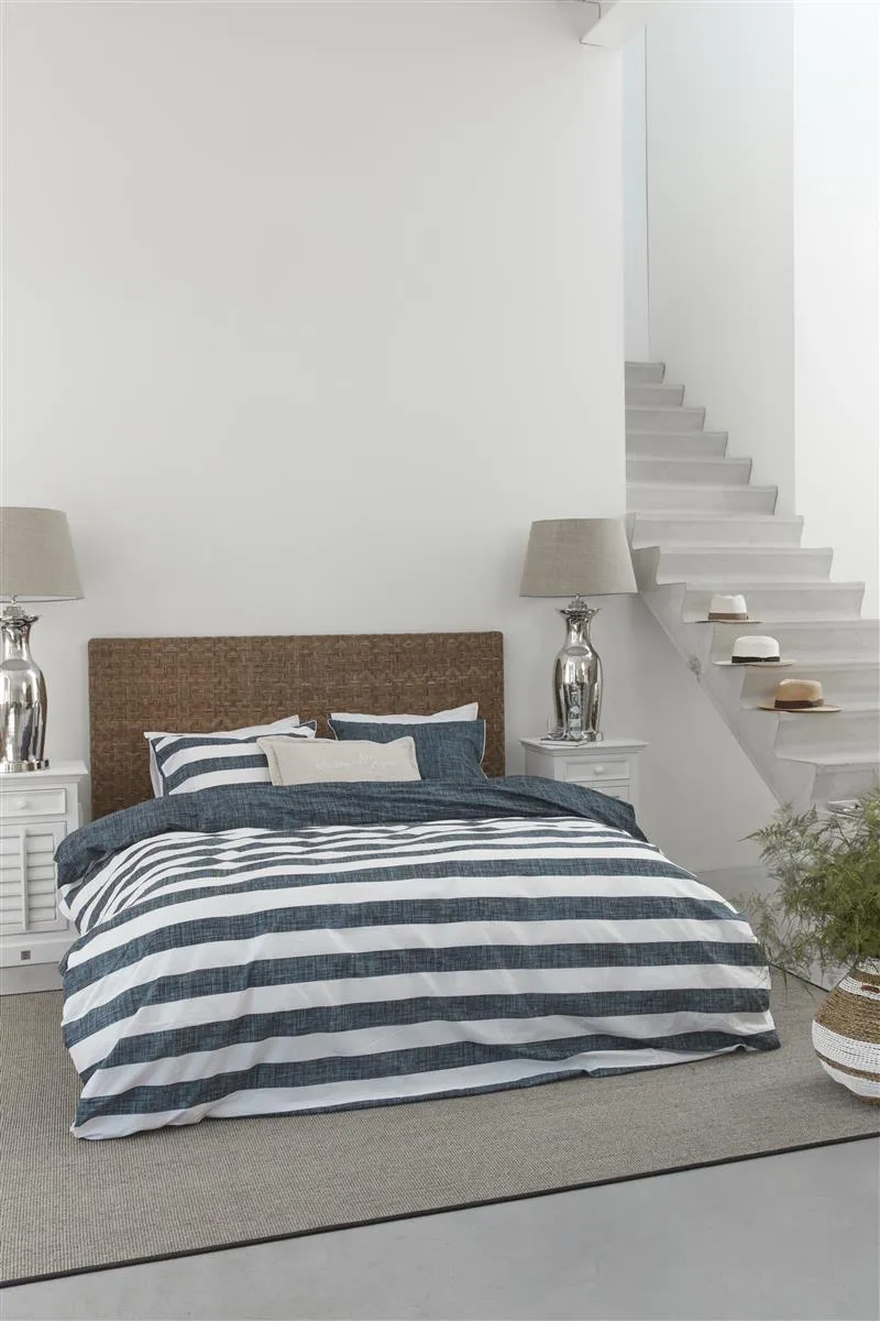 Riviera Maison Lindy Lines dynebetrekk 140x200 marineblå