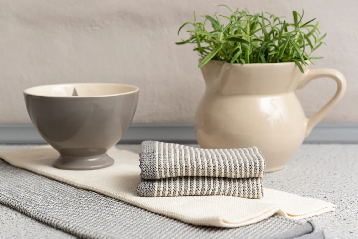 Solwang Design natur grå stripe klut 2-pk økologisk