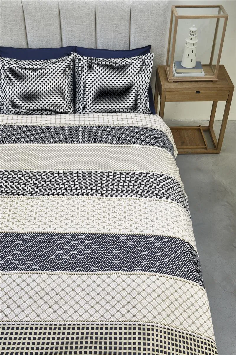 Riviera Maison Ropes dynetrekk 140x200 marineblå bomull