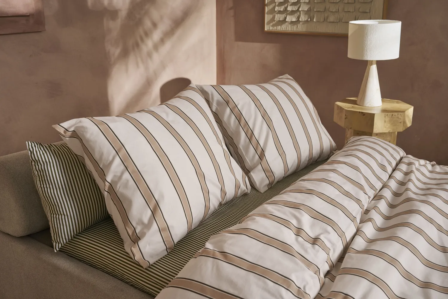 vtwonen Fun Stripe dynetrekk 140x220 beige bomull