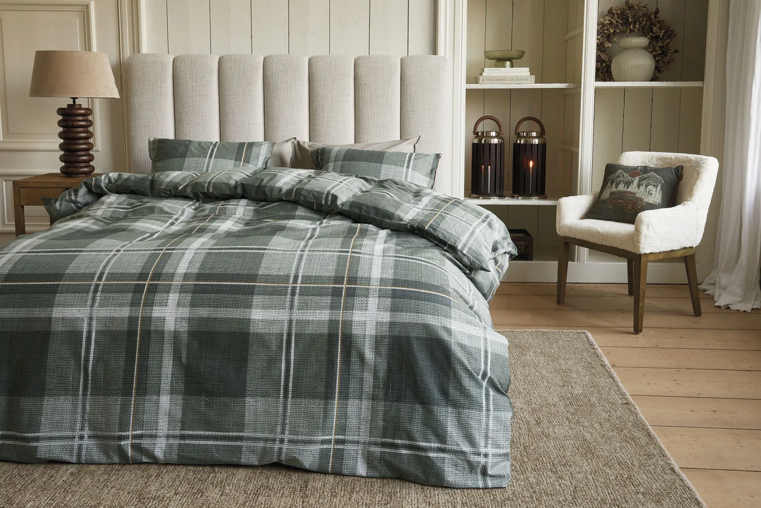 Rivièra Maison Tartan Check sengetrekk 240x200 cm grønn rutete