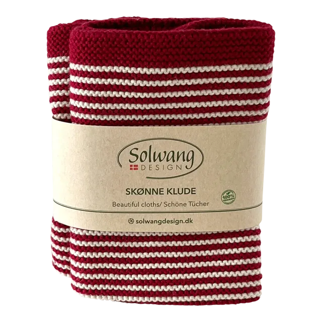 Solwang Design strikkede kluter dyprød stripe 2-pk
