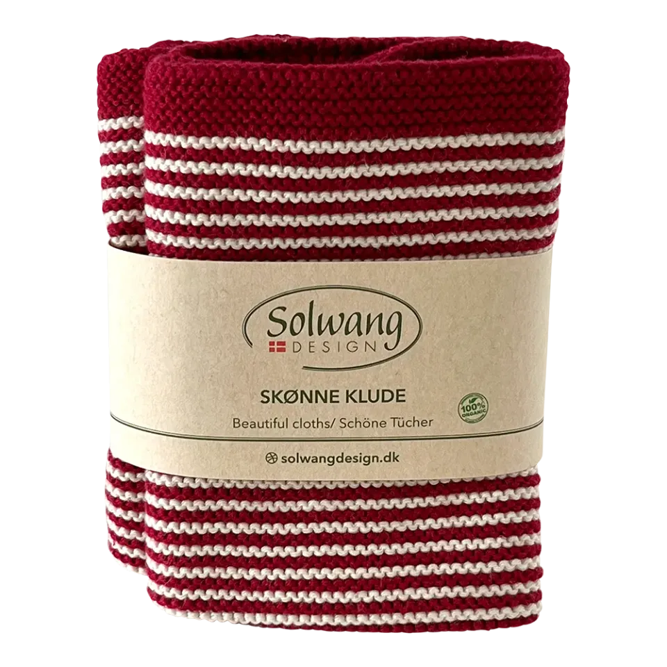 Solwang Design strikkede kluter dyprød stripe 2-pk
