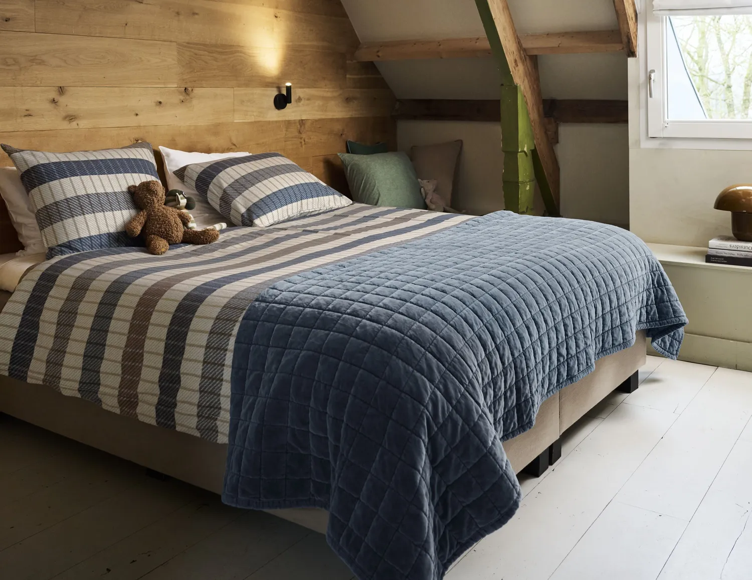 Beddinghouse Bo dynetrekk 200x200 blå flanell grafisk