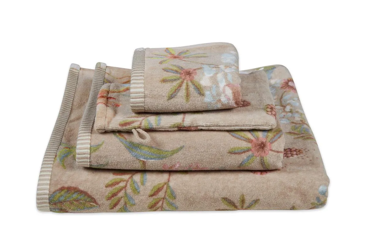 Pip Studio Secret Garden badelaken 70x140 khaki blomstret