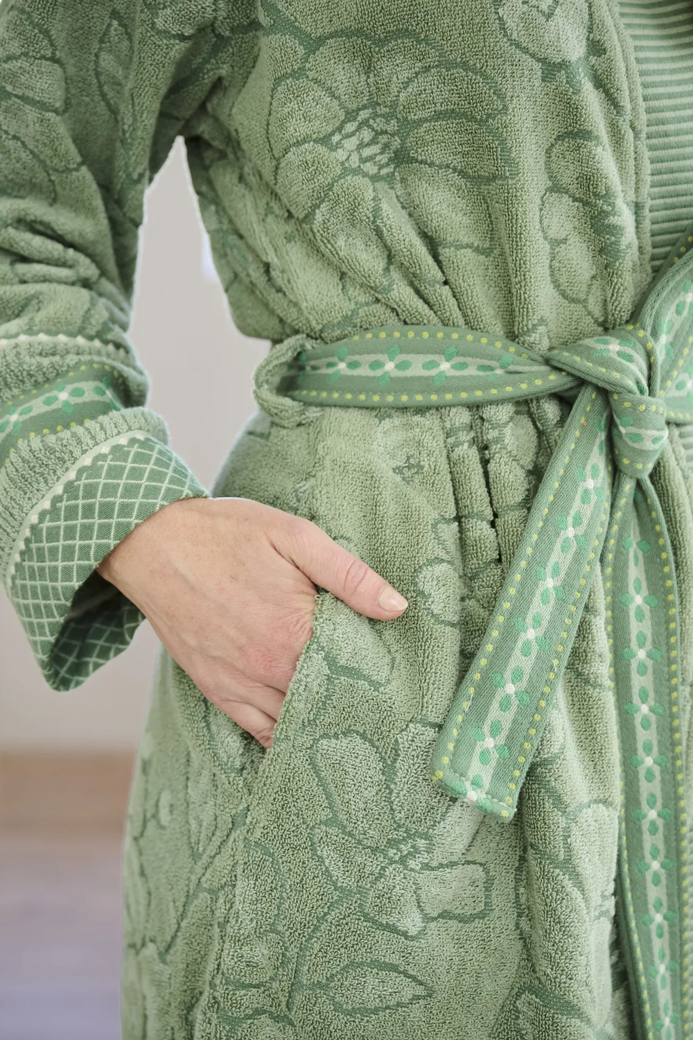 Pip Studio Jasmin Jacquard badekåpe L grønn bomull