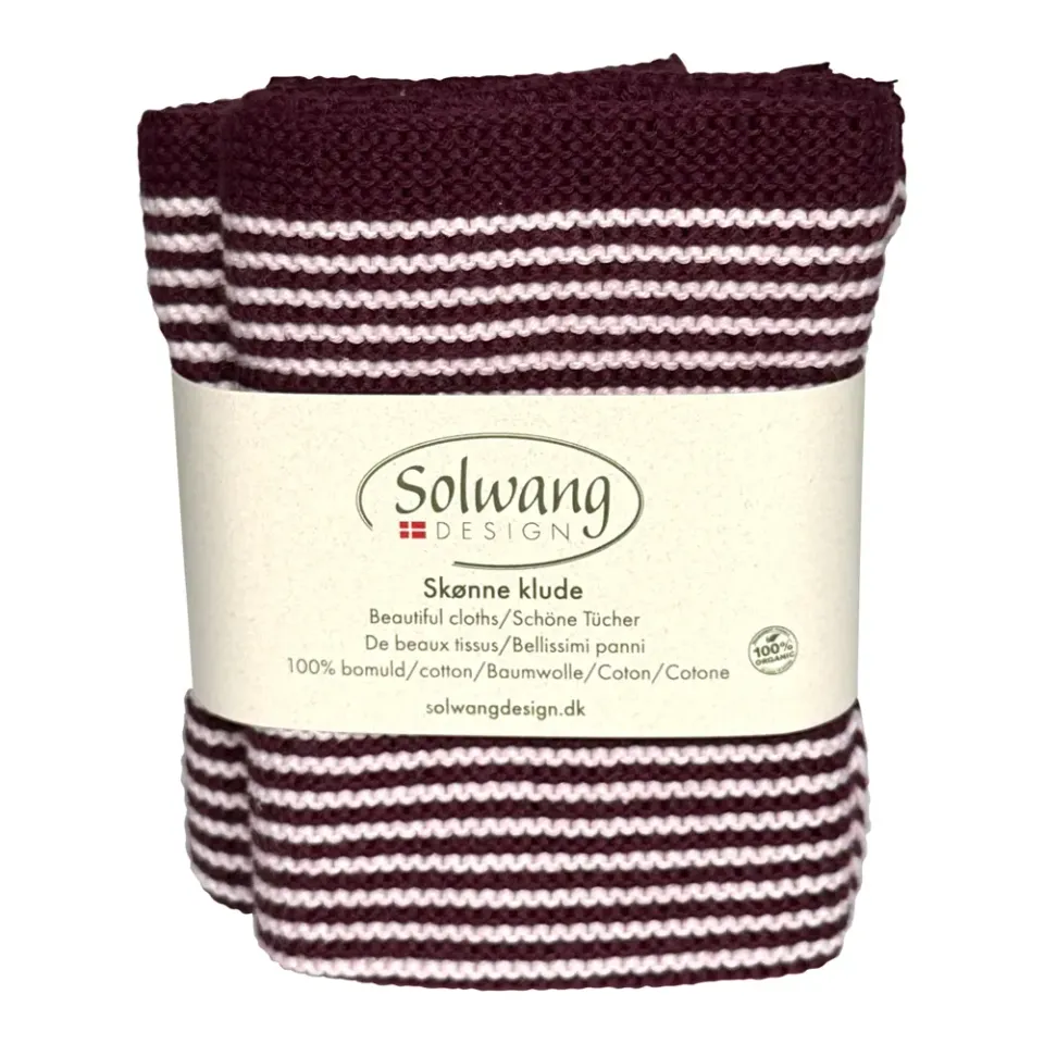 Solwang Design mørk bordeaux stripe klut 2-pak økologisk