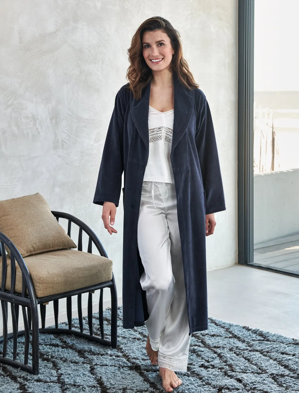Vandyck Grace badekåpe dark navy Large myk bomull