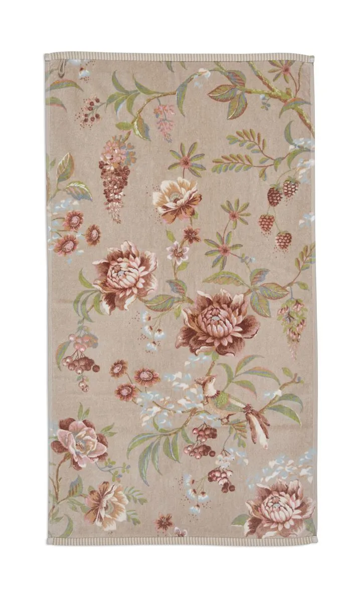 Pip Studio Secret Garden badelaken 70x140 khaki blomstret