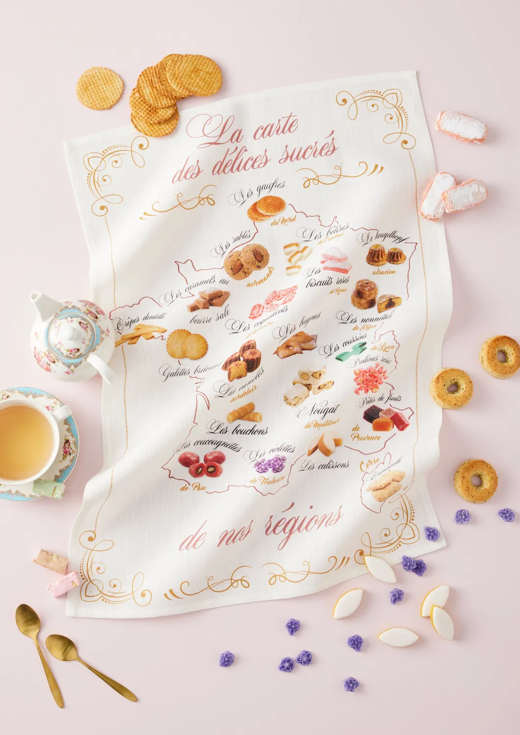 Coucke Gourmet Map kjøkkenhåndkle beige 50x75 lin