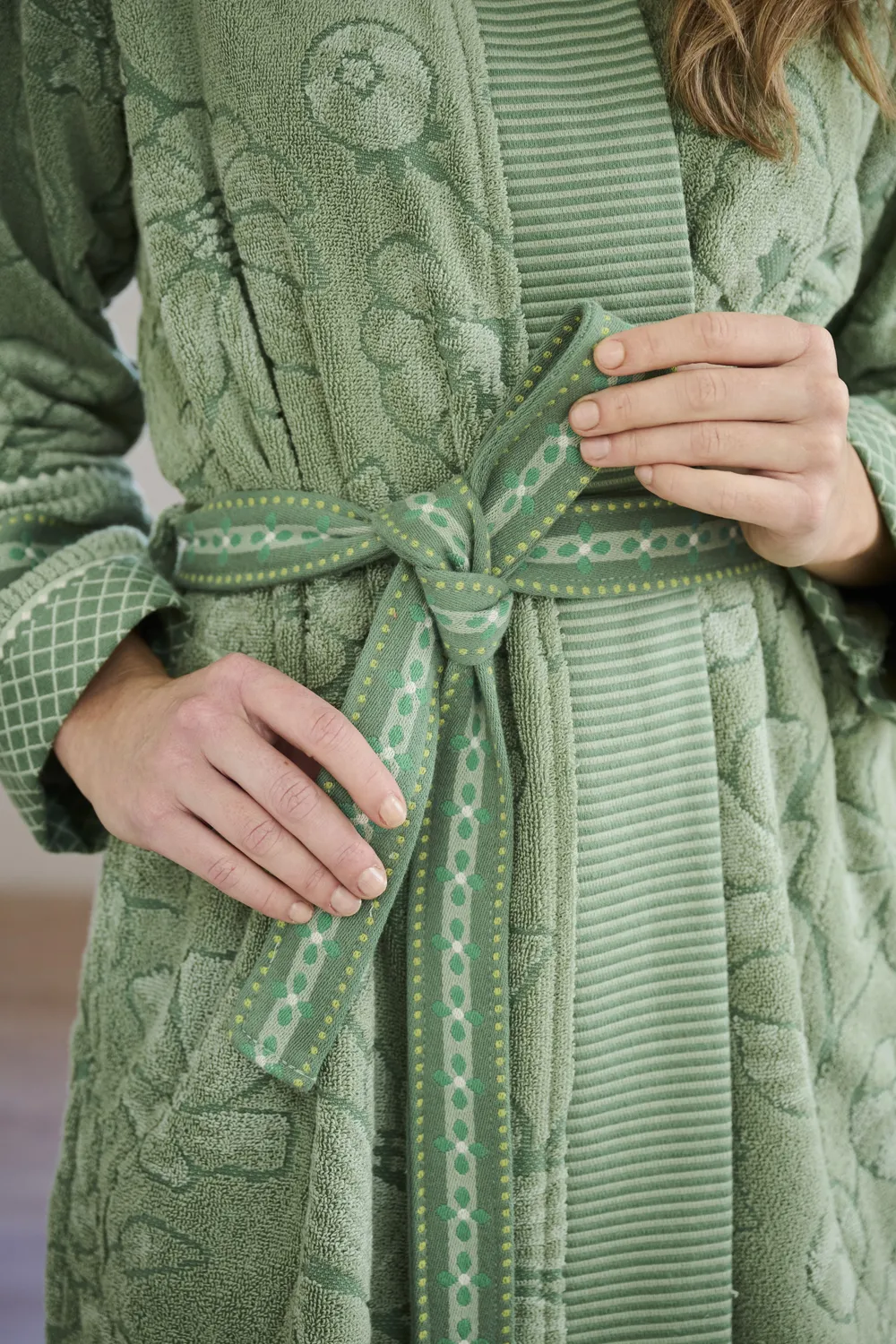 Pip Studio Jasmin Jacquard badekåpe L grønn bomull