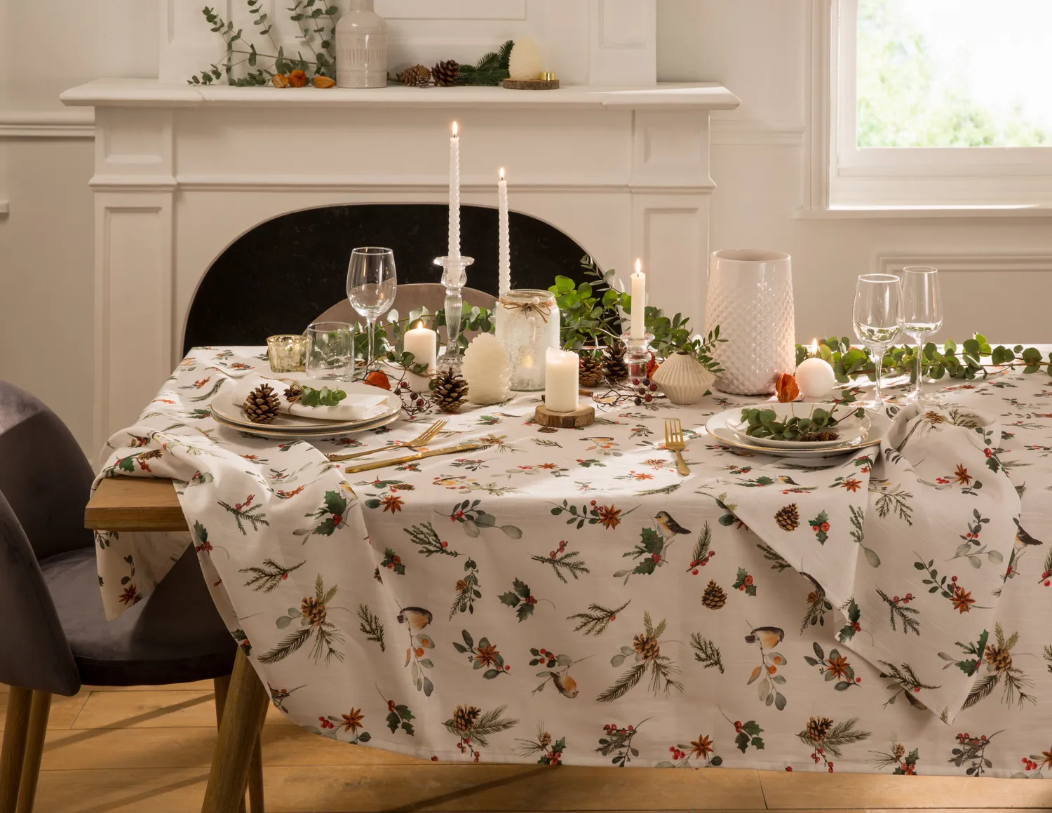 Coucke Magic Christmas bordduk hvit 180x300 bomull lin