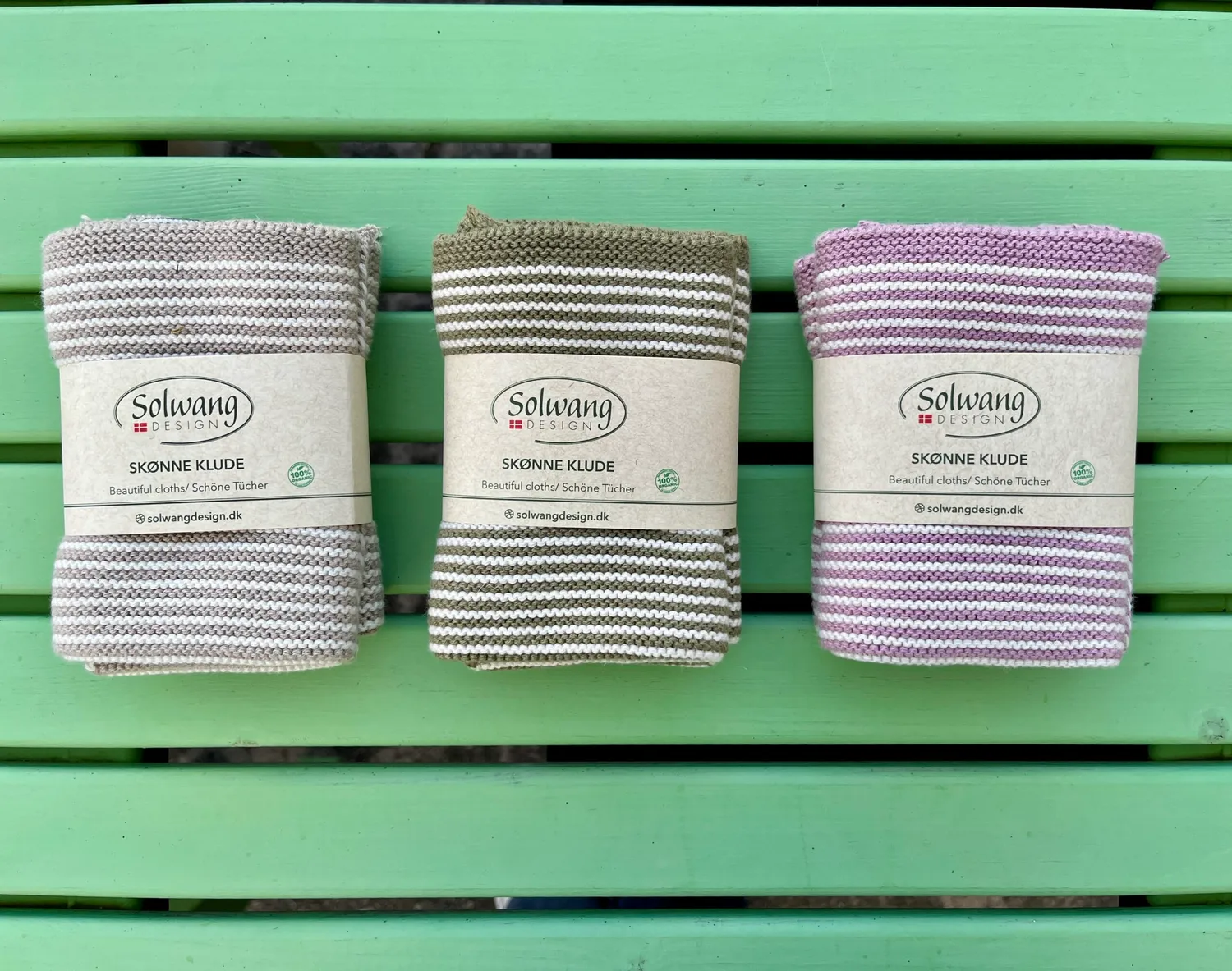 Solwang Design khaki stribe klut 2-pk økologisk