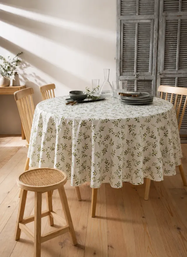 Coucke Olives rund duk Ø180 cm grønn bomull/lin