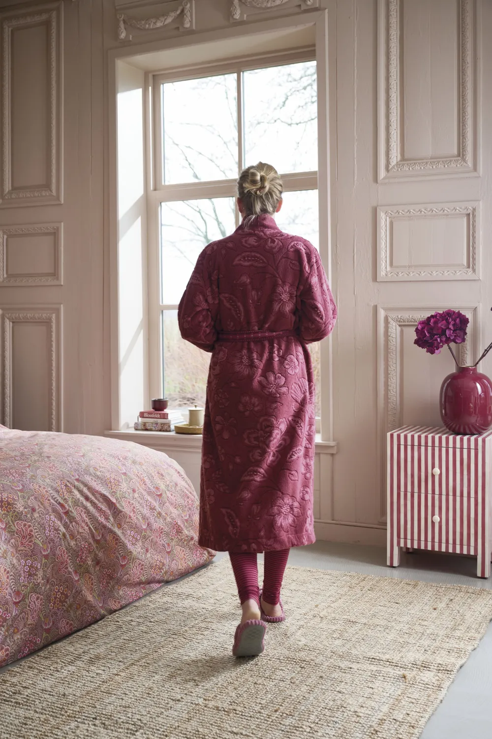 Pip Studio Jasmin Jacquard badekåpe mørk rosa M bomull