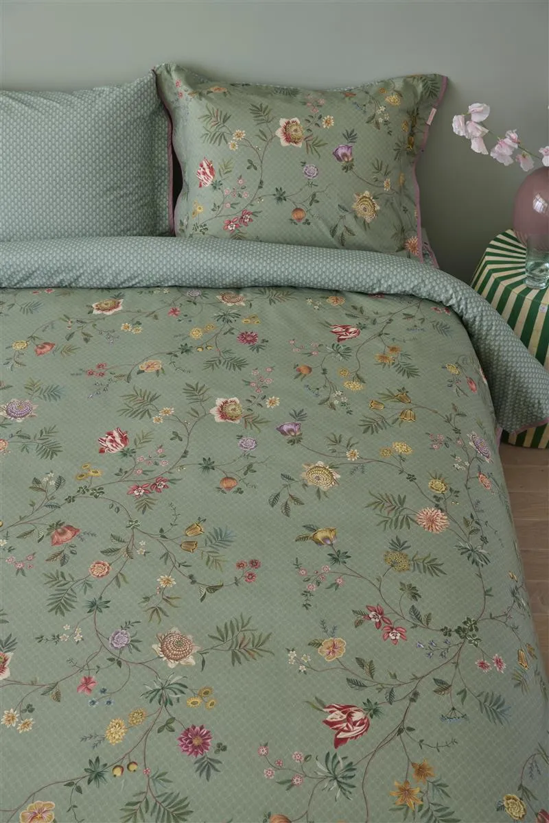 Pip Studio La Dolce Vita dynetrekk grønn 140x200 cm blomster