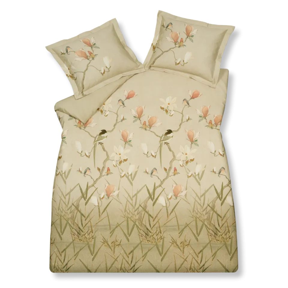 Vandyck Magnolia Sky sengesett natural 200x200 blomst