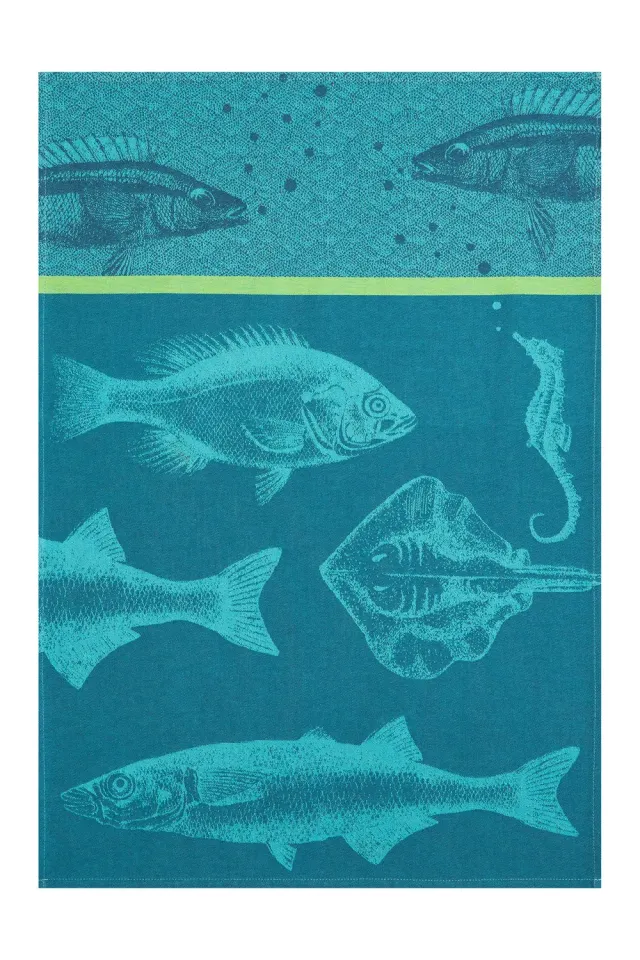 Coucke School of Fish Jacquard kjøkkenhåndkle blå 50x75 bomull